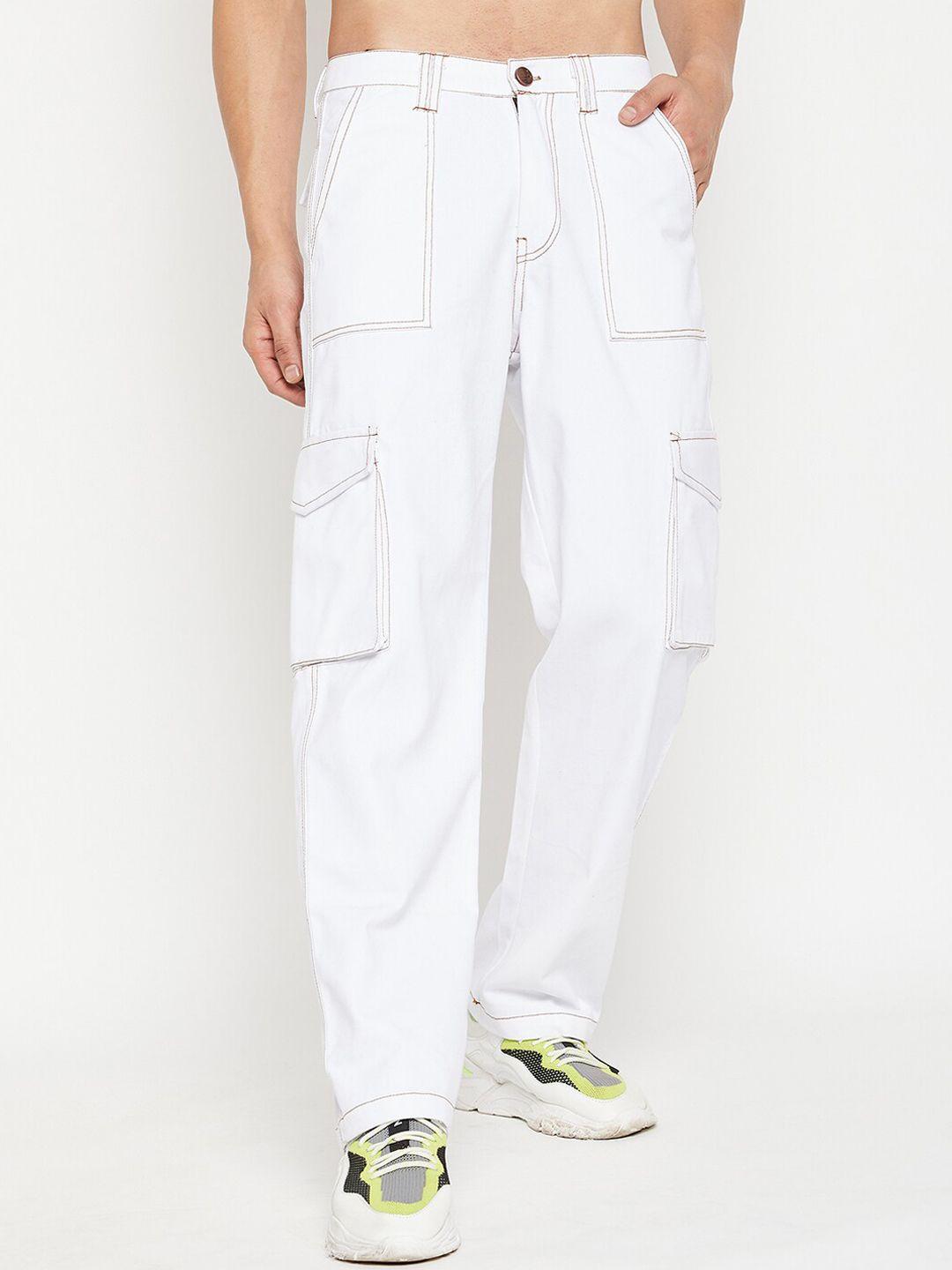fugazee men white solid cotton track pants