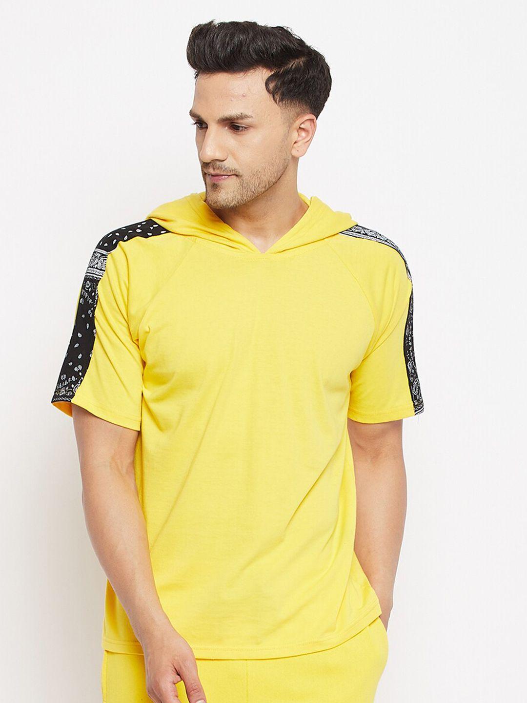 fugazee men yellow hooded loose t-shirt