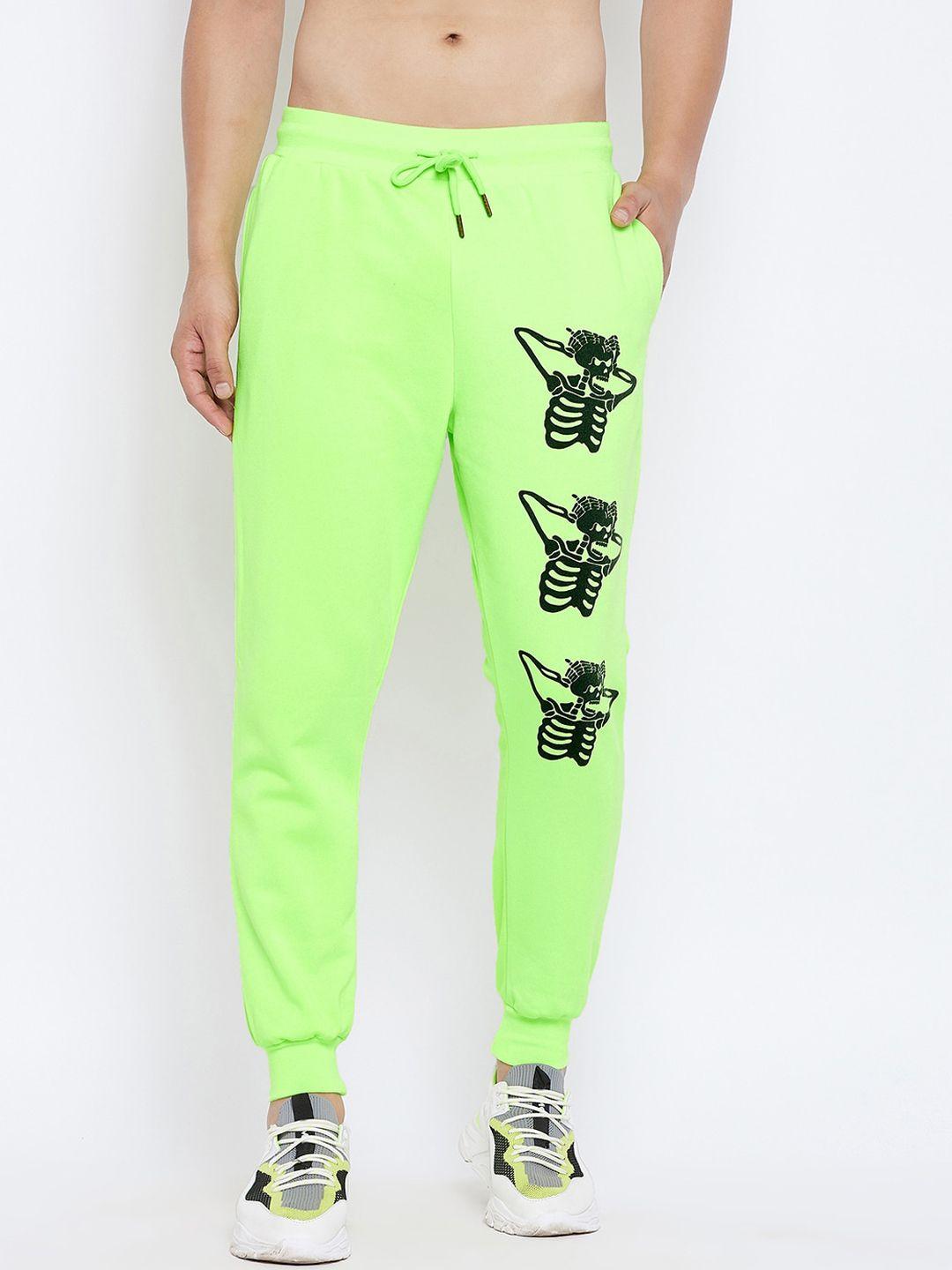 fugazee neon green skeleton print oversized sweatpants