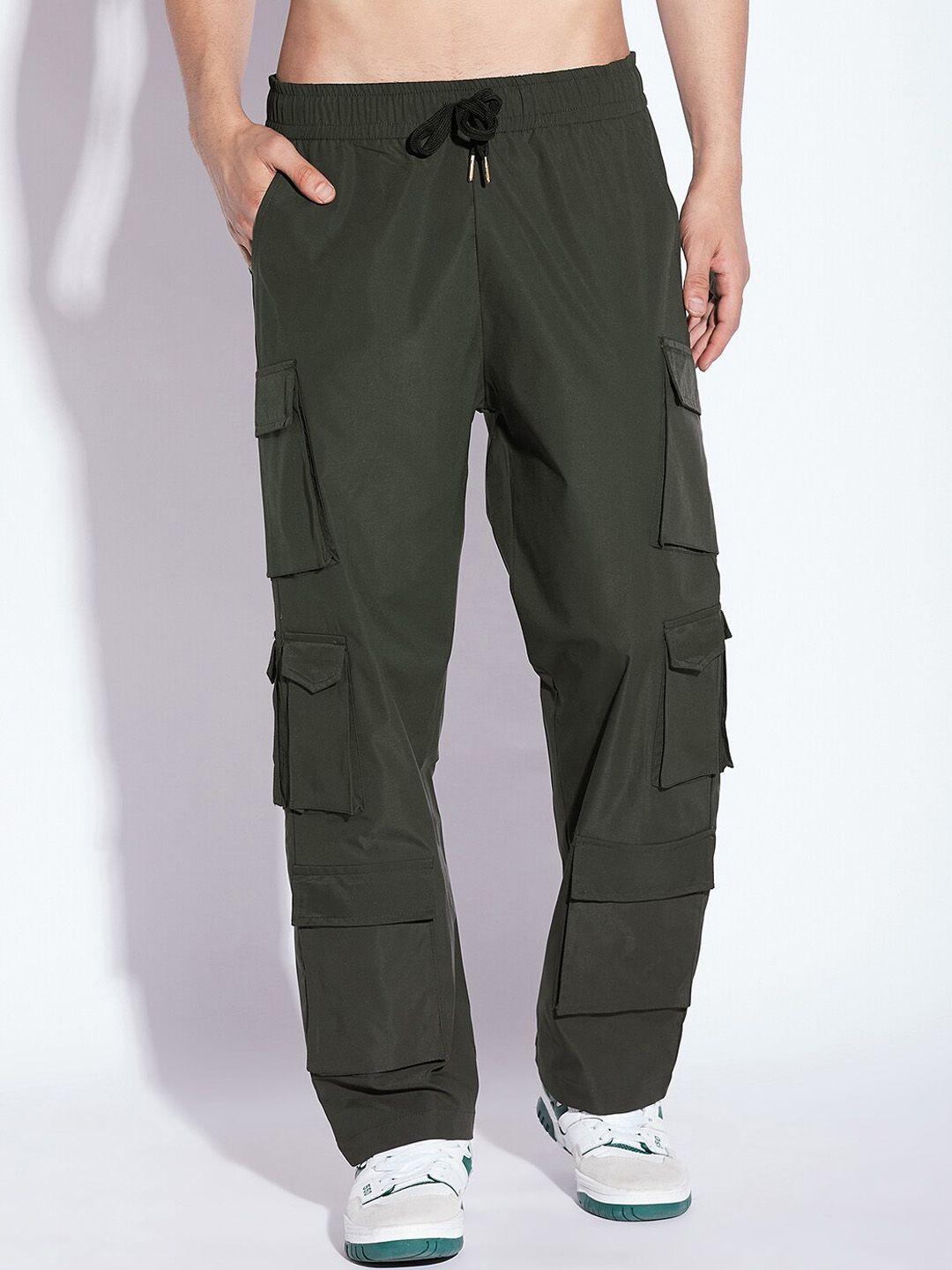 fugazee olive green relaxed fit mid-rise cargo track pants