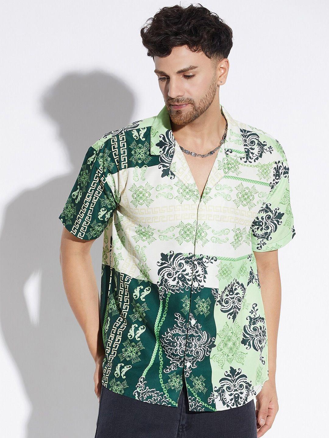 fugazee relaxed ethnic printed oversized fit spread collar casual shirt