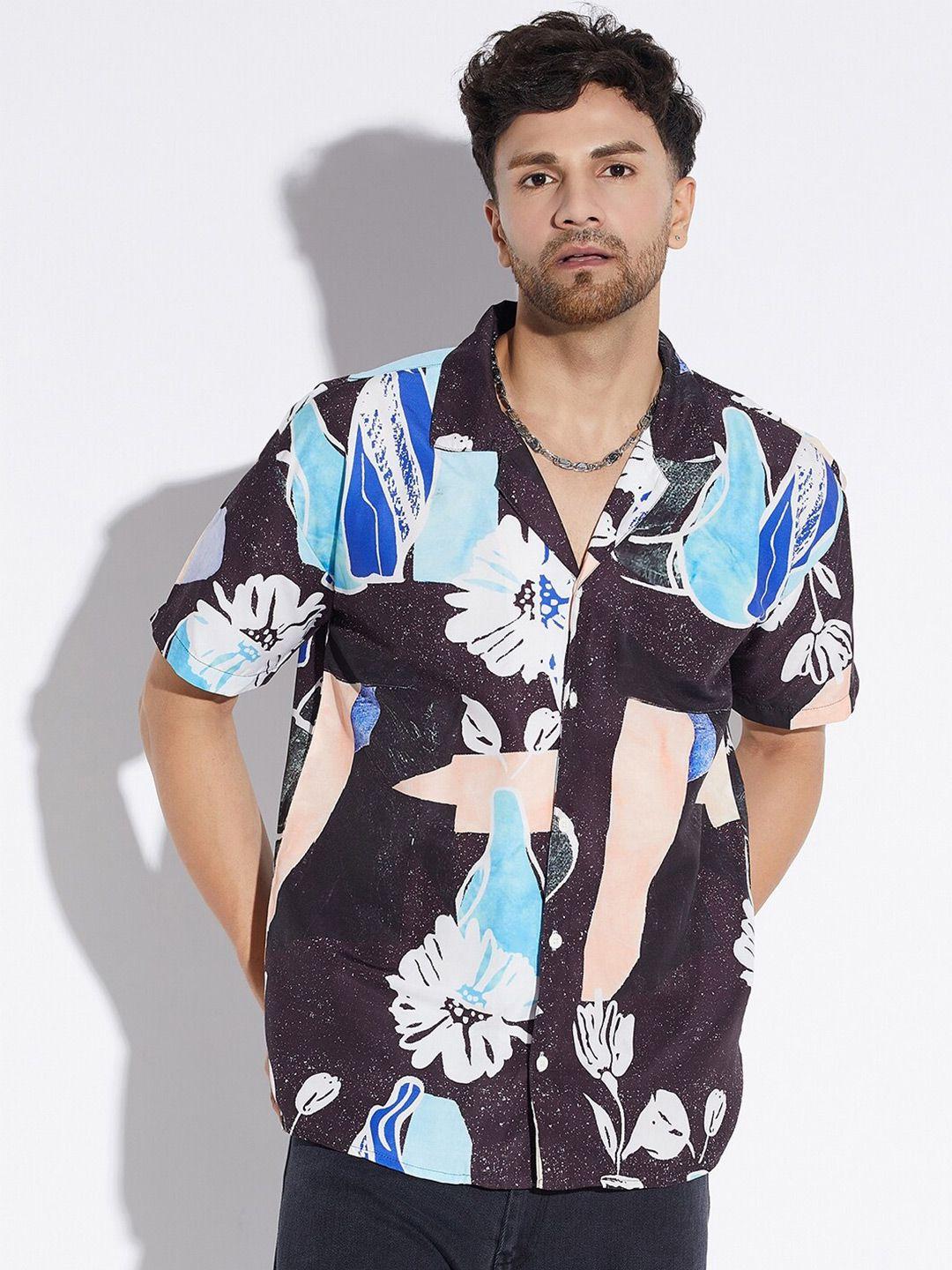 fugazee relaxed floral printed oversized fit spread collar casual shirt