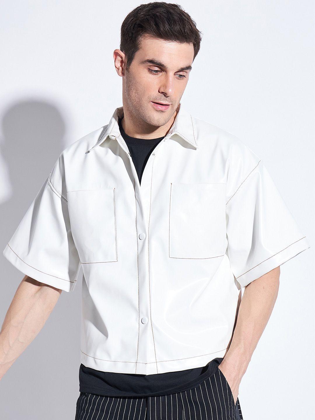 fugazee relaxed oversized spread collar cotton casual shirt