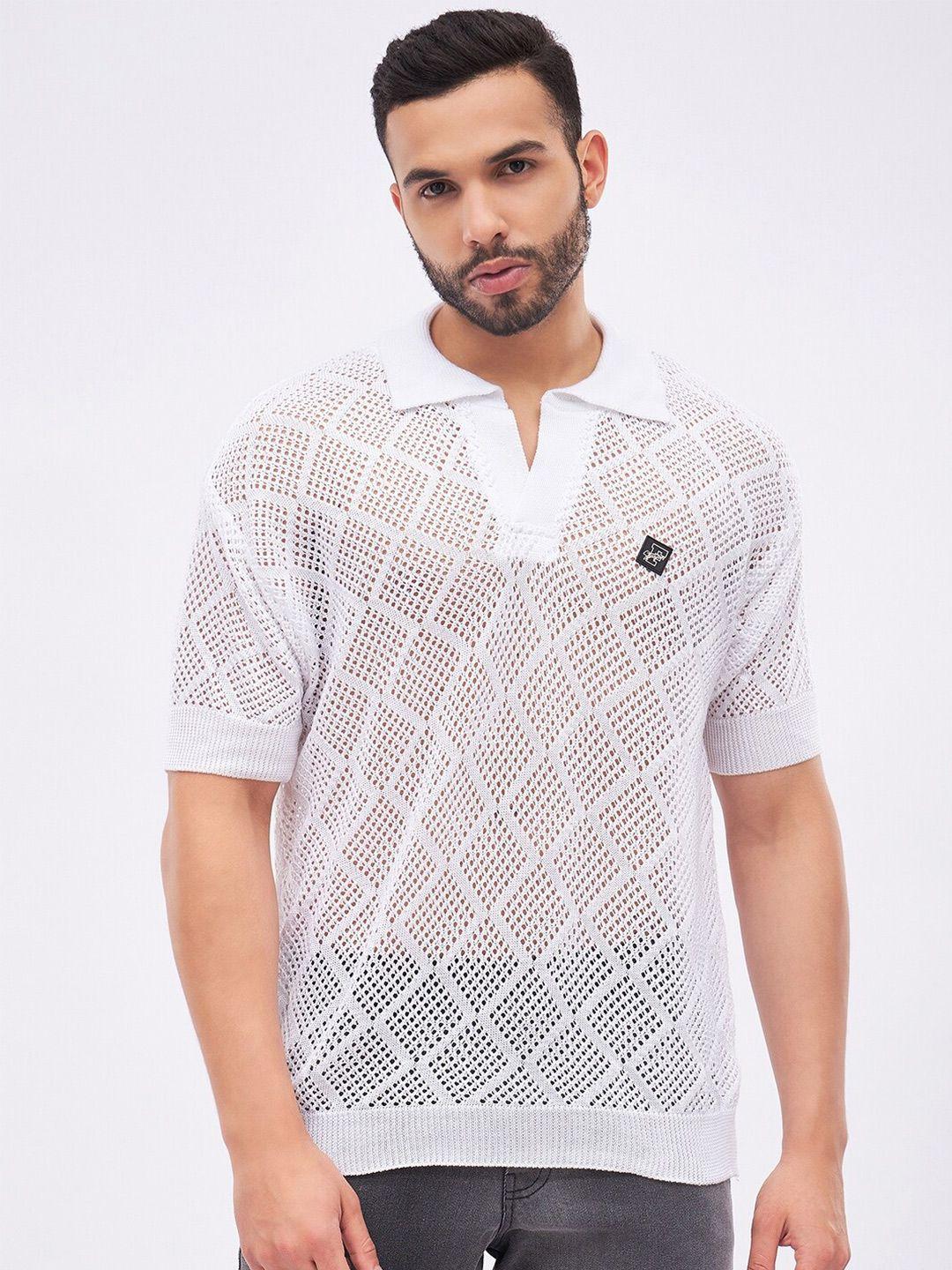 fugazee self design polo collar loose t-shirt