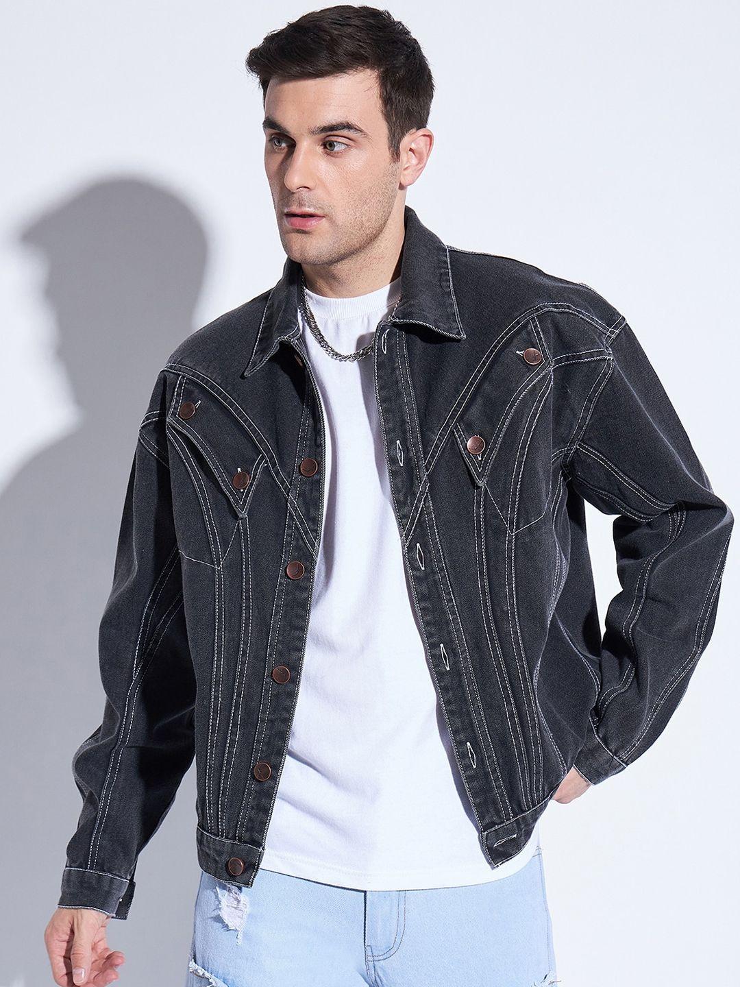 fugazee spread collar long sleeves paneled cotton denim jacket