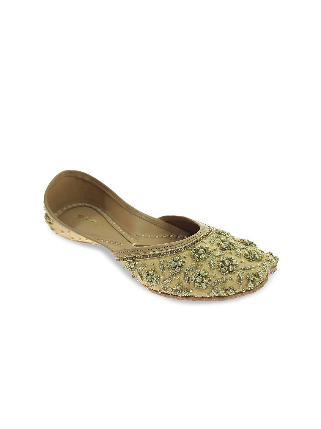 fulkari ethnic embellished leather square toe mojaris