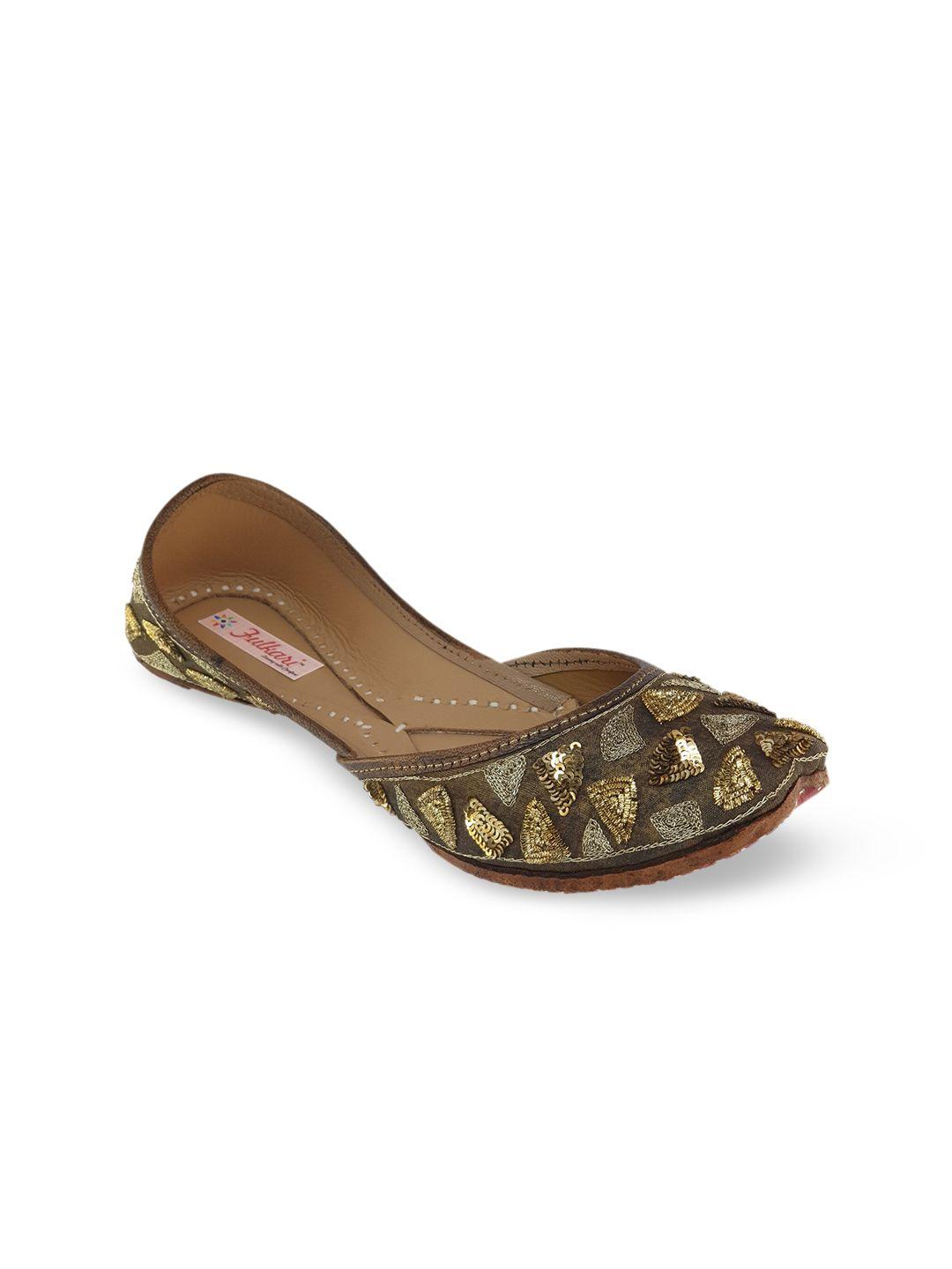 fulkari women brown embellished mojaris flats