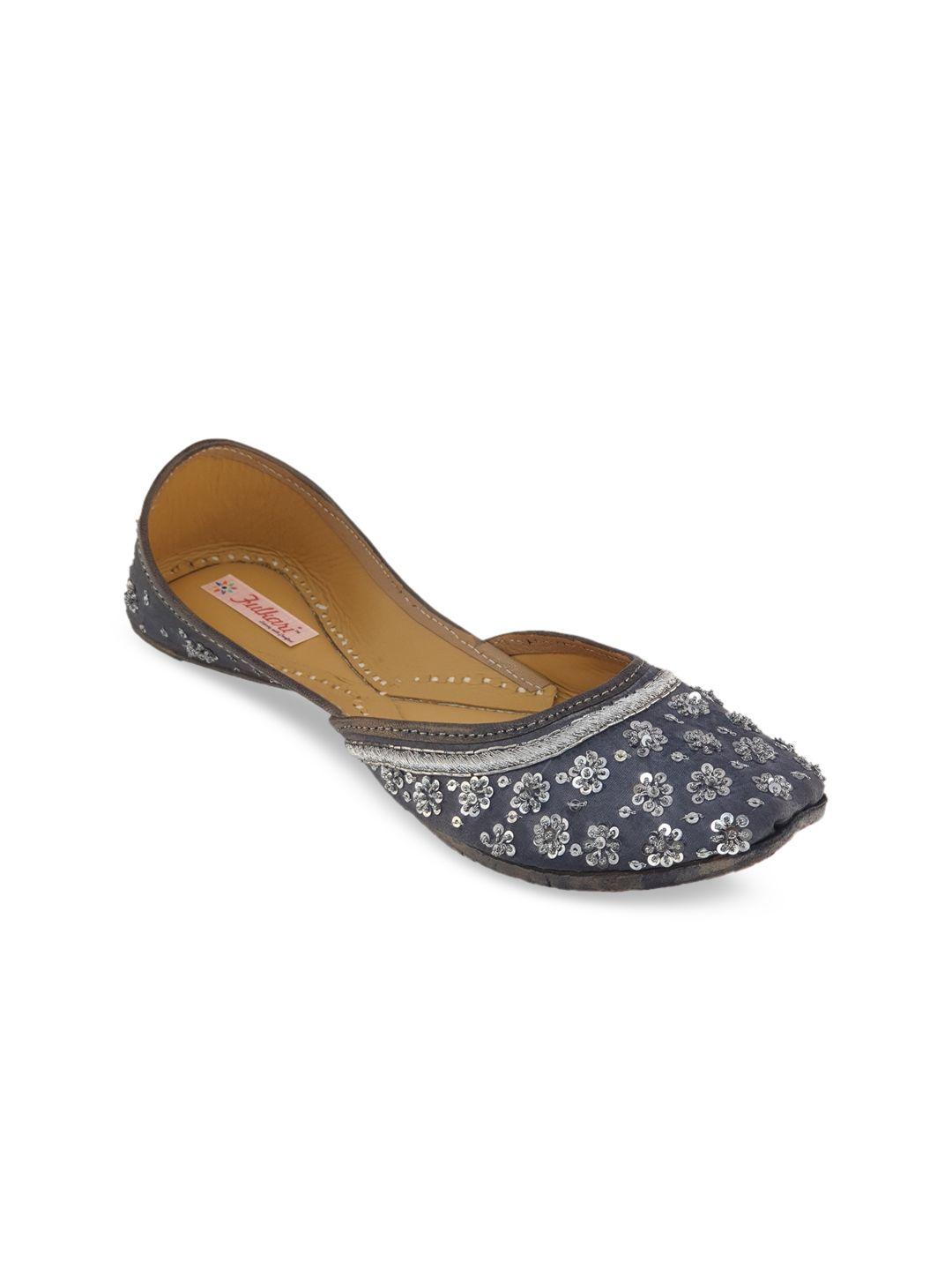 fulkari women grey embellished mojaris flats