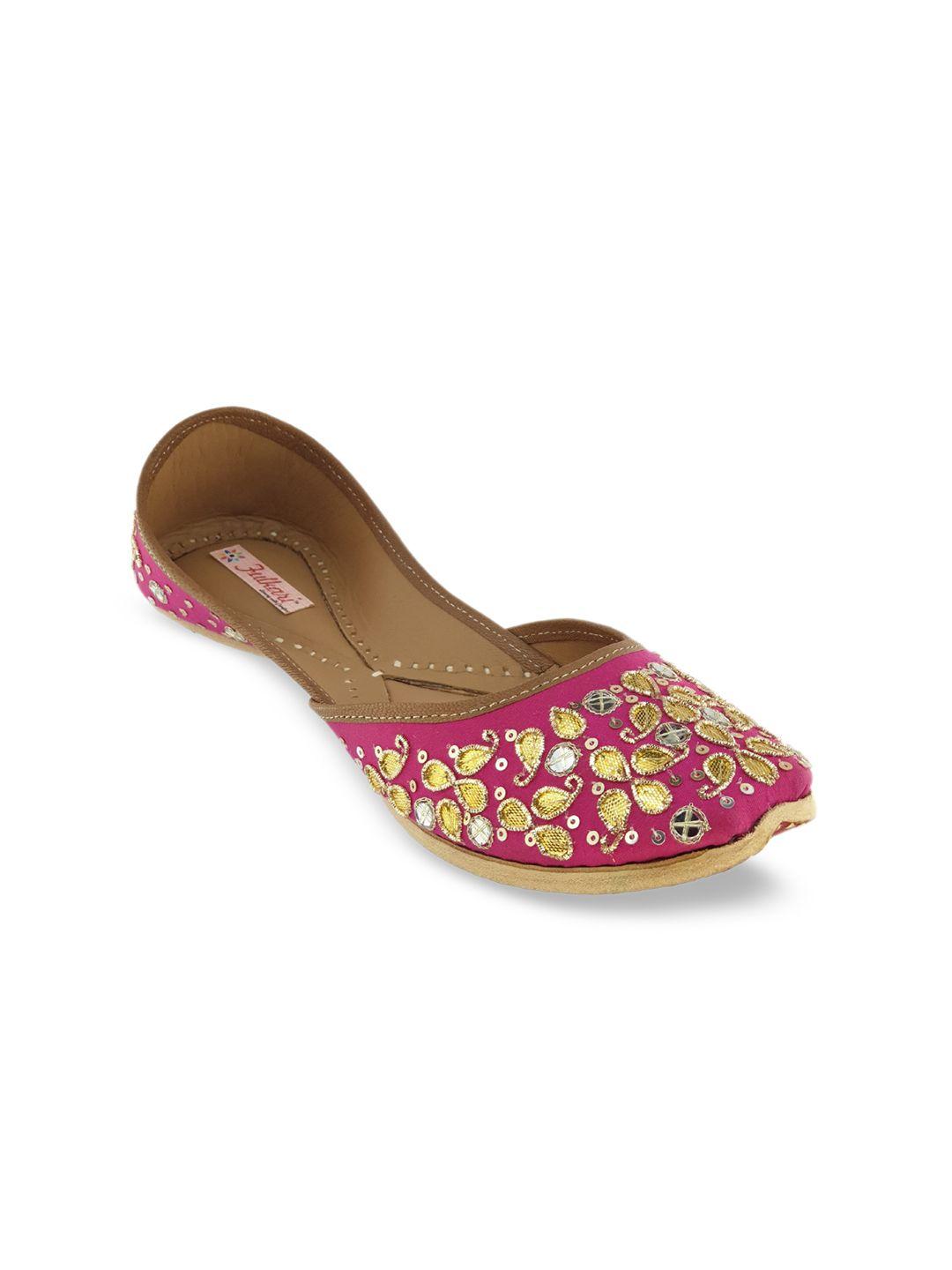 fulkari women magenta embellished leather mojaris