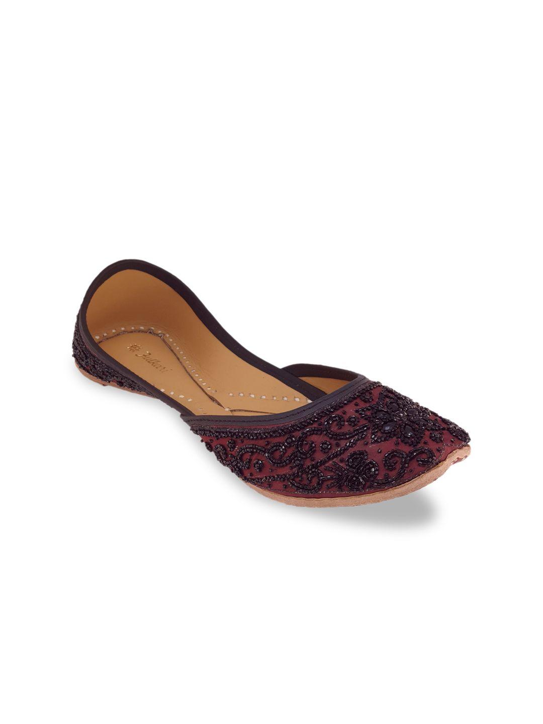 fulkari women maroon embellished ballerinas flats