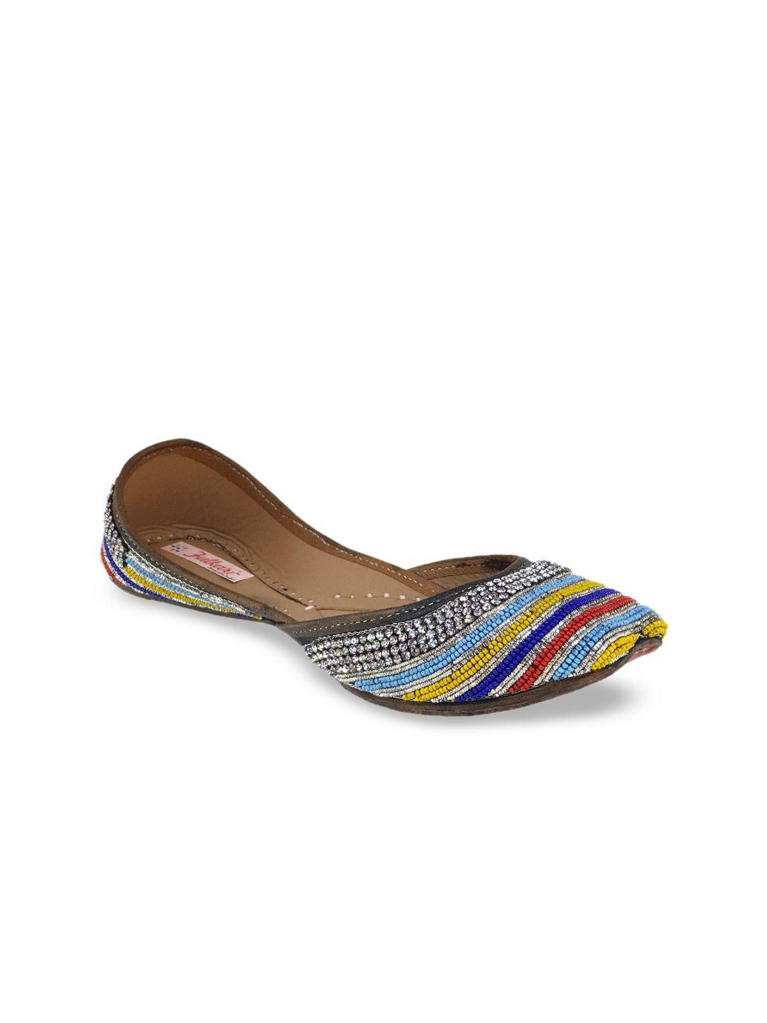 fulkari women multicoloured embellished leather mojaris