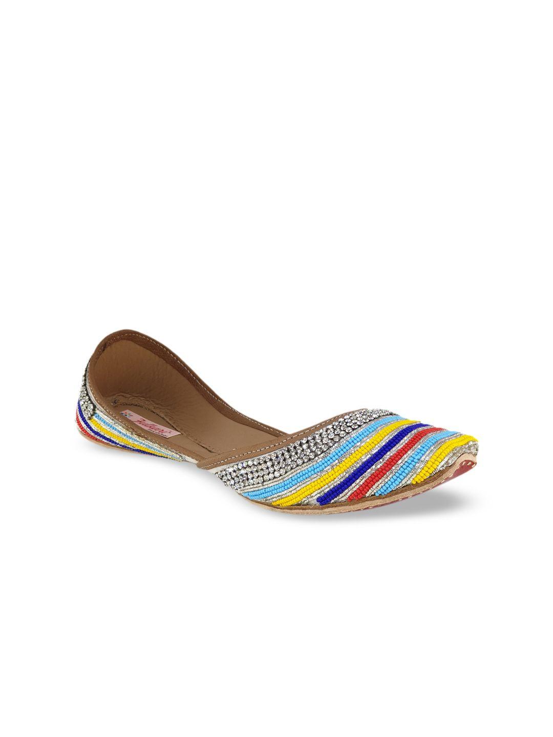 fulkari women multicoloured embellished leather mojaris