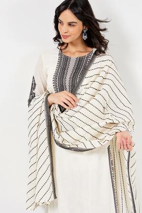 full length cotton woven women's dupatta - white