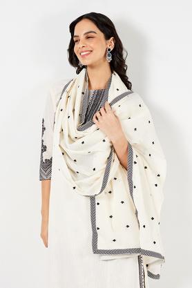 full length cotton woven women's dupatta - white