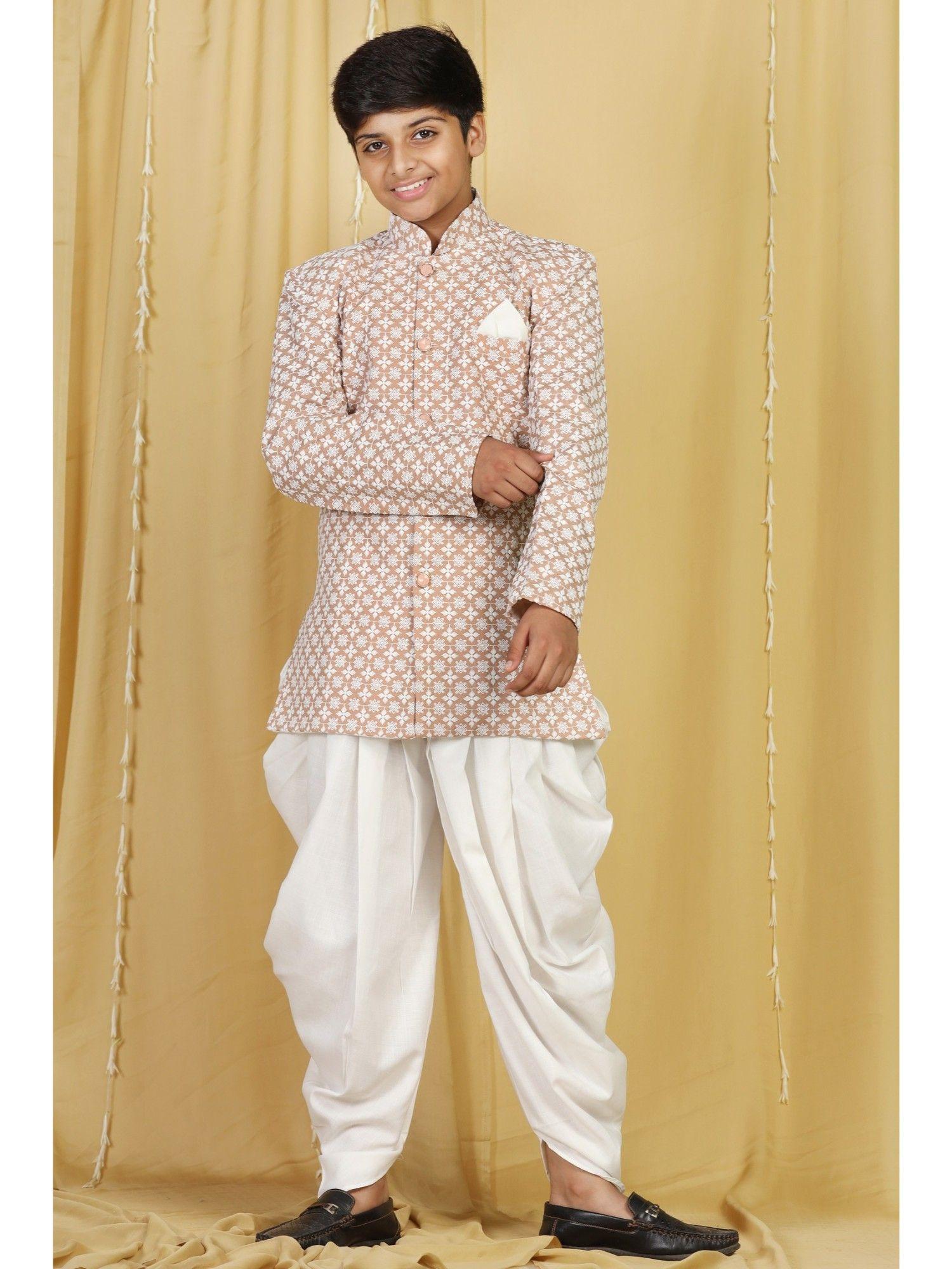 full sleeve embroidered indo western salwar - light brown (set of 2)