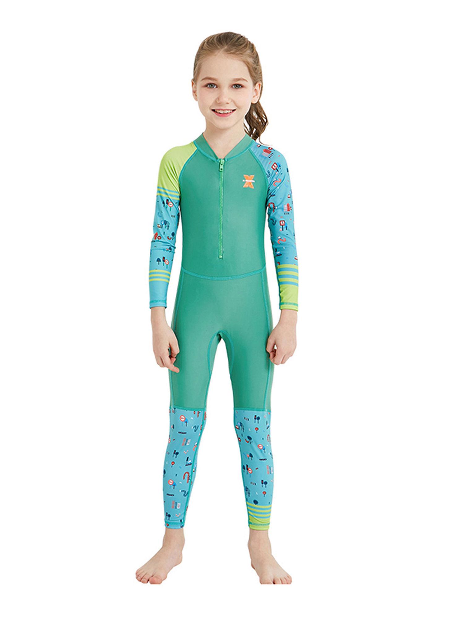 full sleeve kids swimwear green transport upf 50