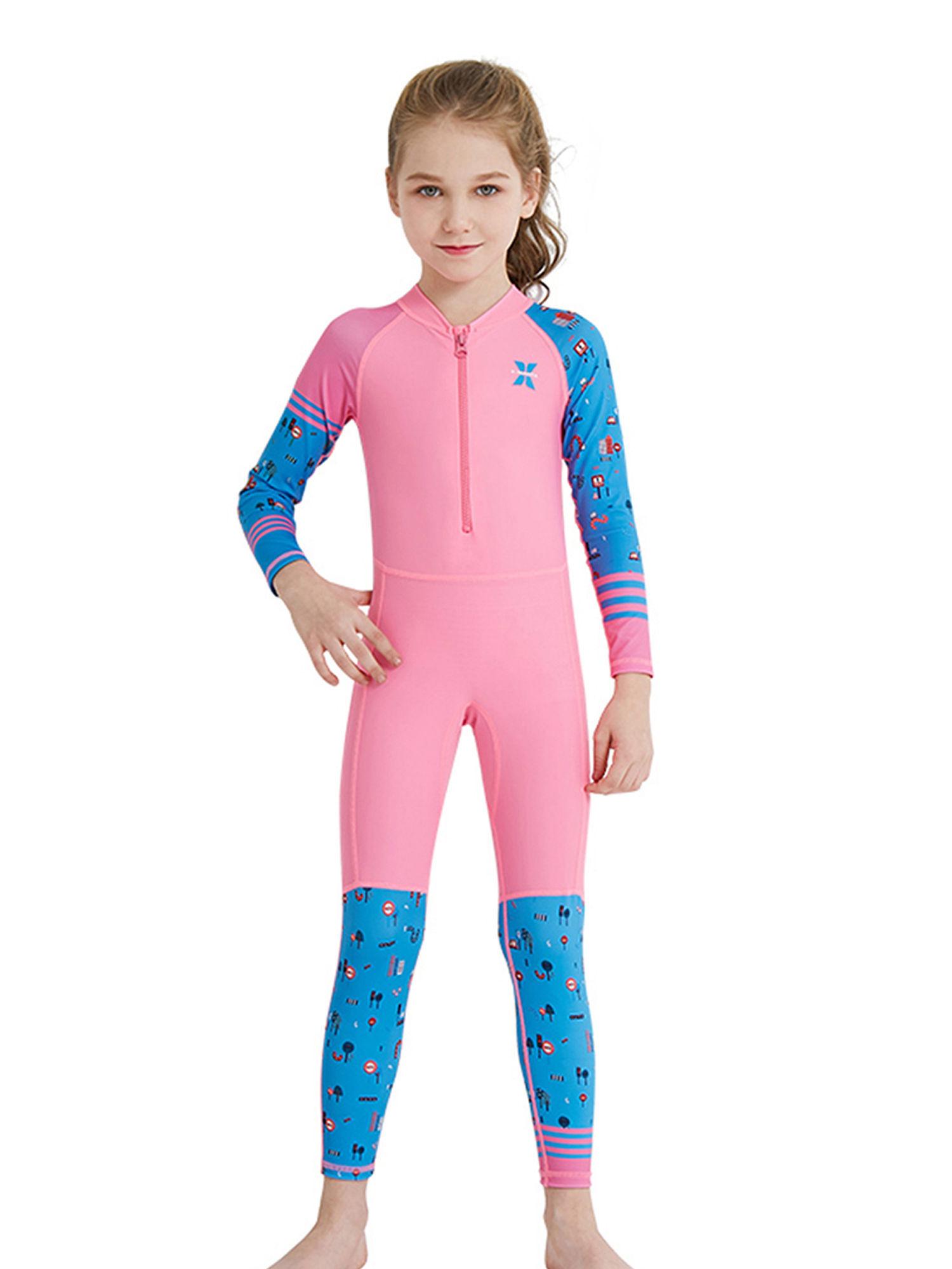 full sleeve kids swimwear pink transport upf 50