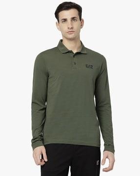 full sleeve regular fit polo t-shirt with contrast logo