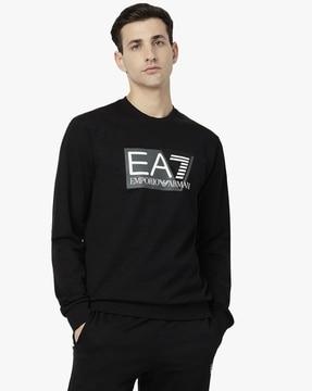 full sleeve relaxed fit sweatshirt with contrast logo