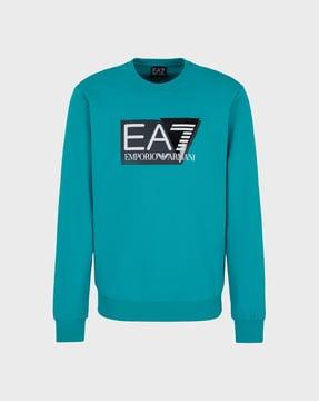 full sleeves crew-neck contrast logo relaxed fit sweatshirt