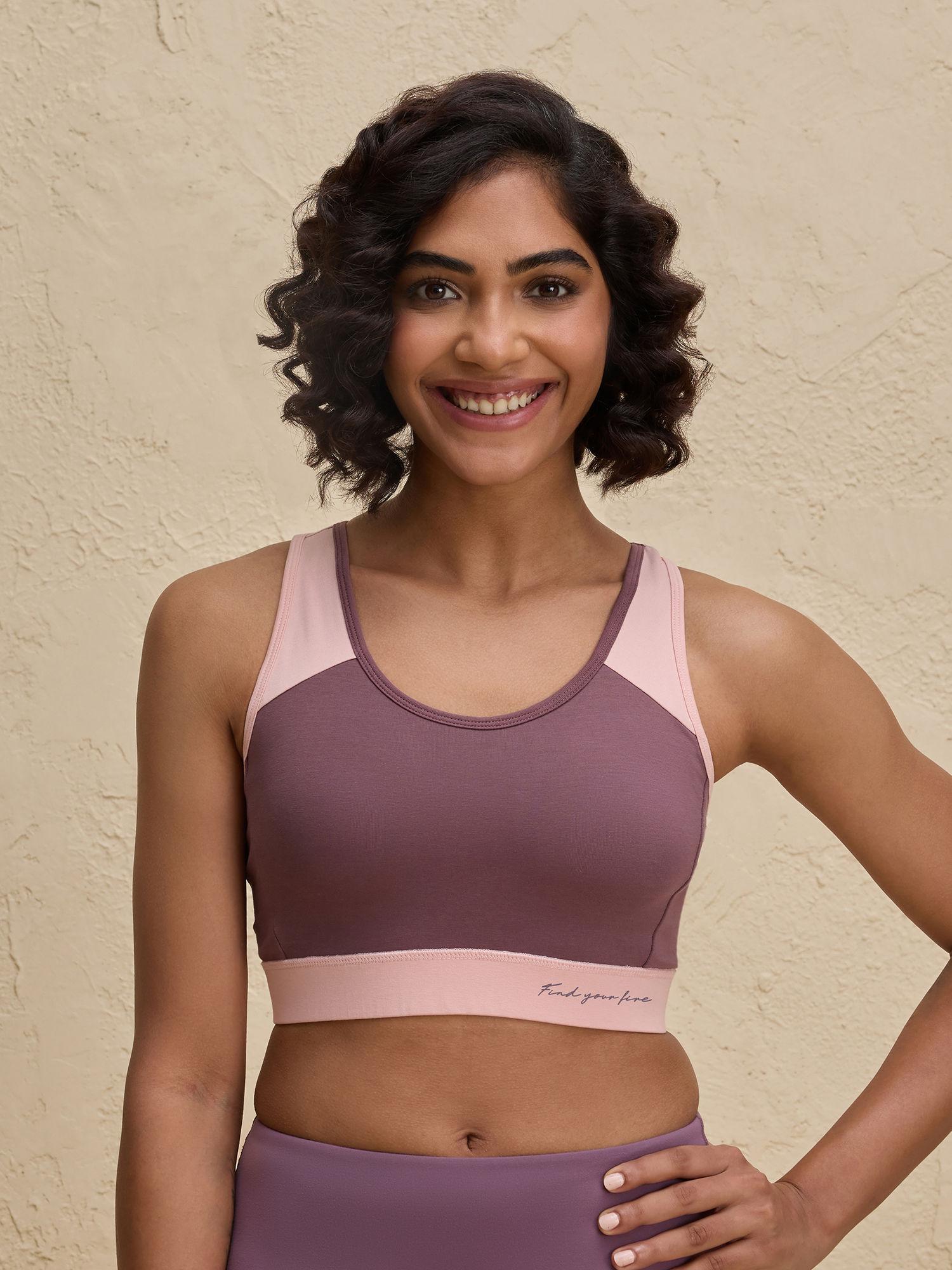 full coverage breathable cotton slip-on racer back sports bra-nyk904-mauve