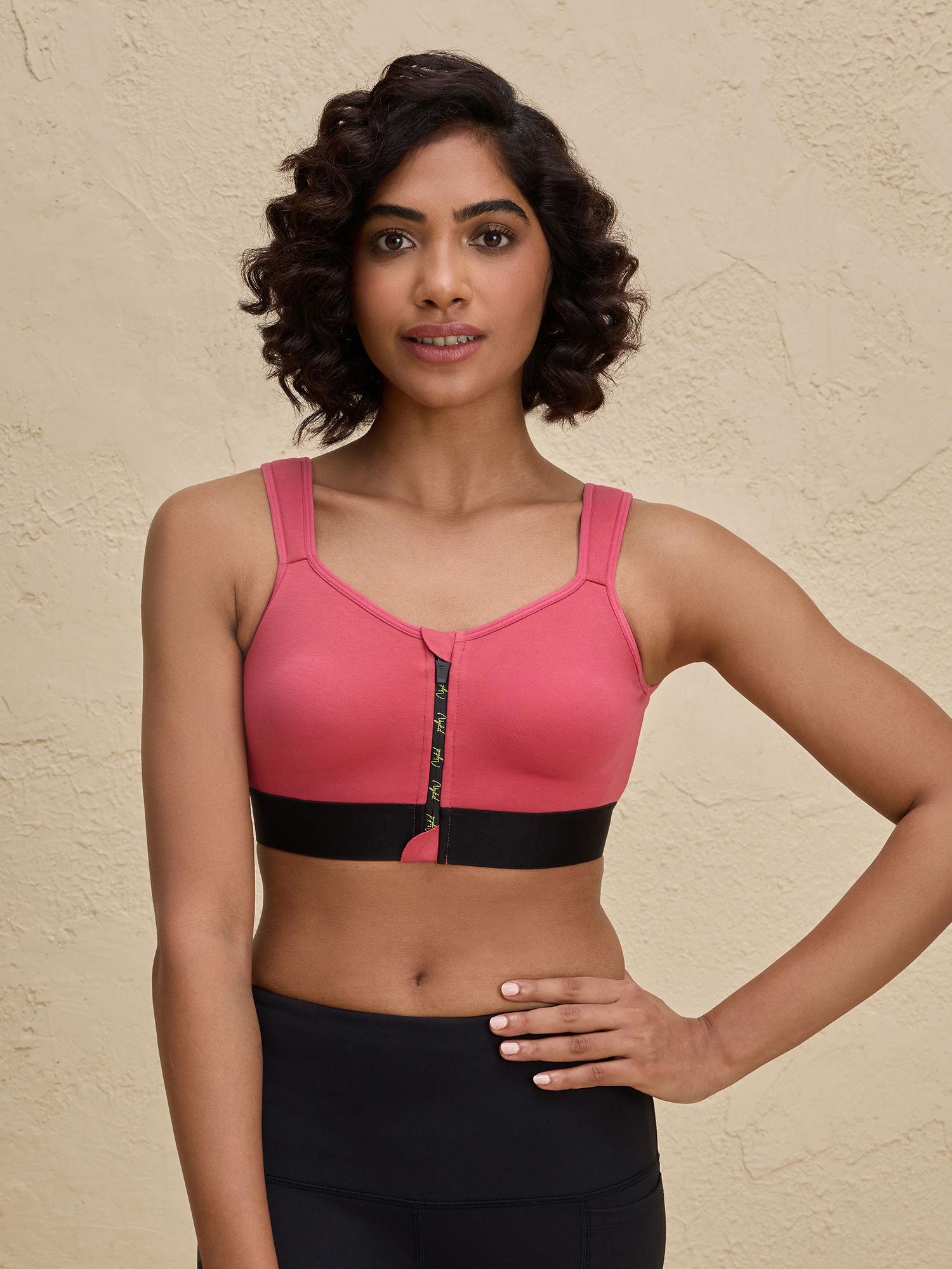 full coverage front open cotton high impact sports bra-nyk907-coral