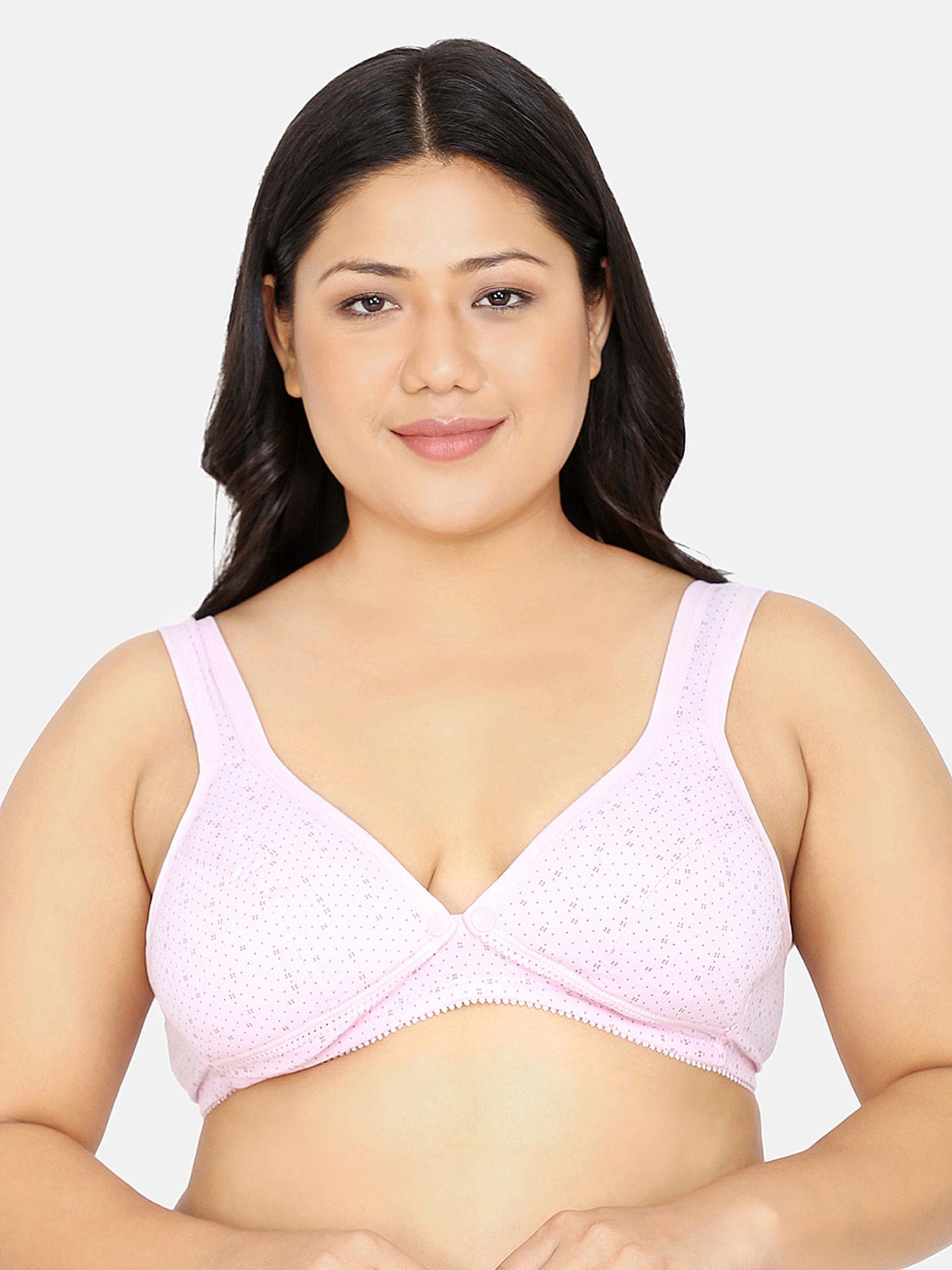 full coverage non padded adjustable straps printed maternity bra - pink