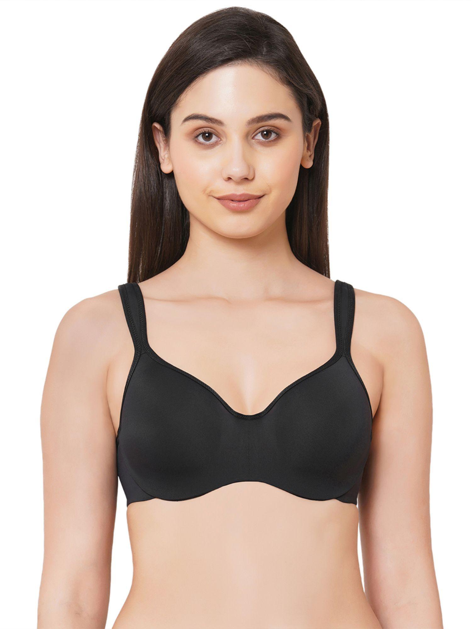 full coverage padded wired sweetheart neckline seamless cups bra-black