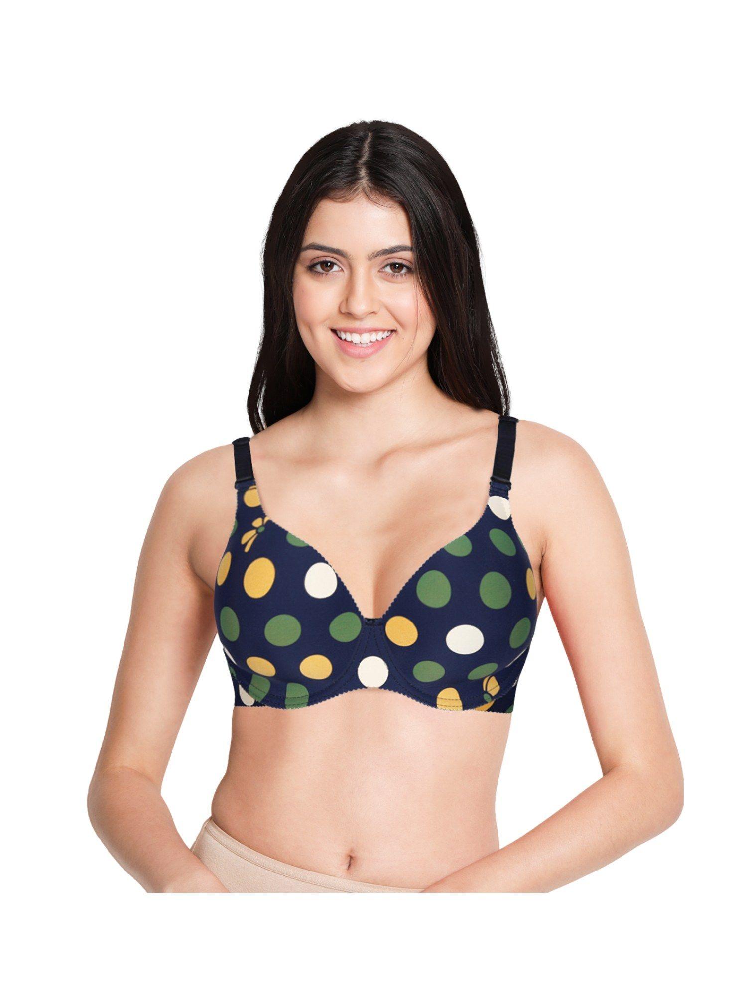 full coverage underwired dotted print everyday t-shirt padded bra- blue