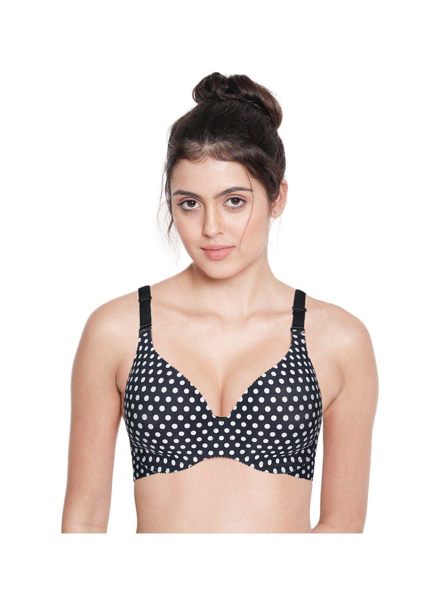 full coverage underwired polka print everyday t-shirt padded bra- white- black