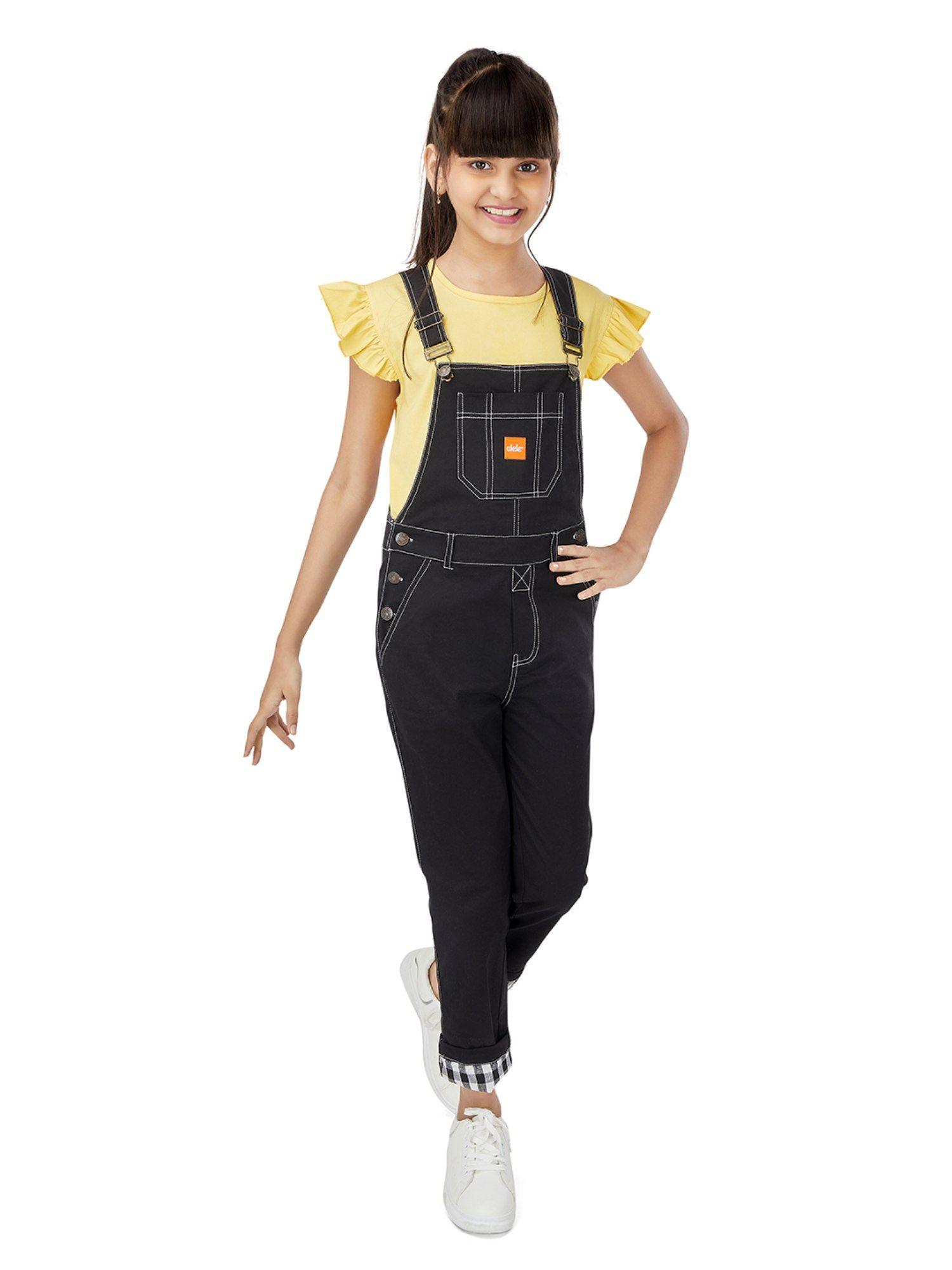 full length cotton twill dungaree with contrast hemfold - zed black