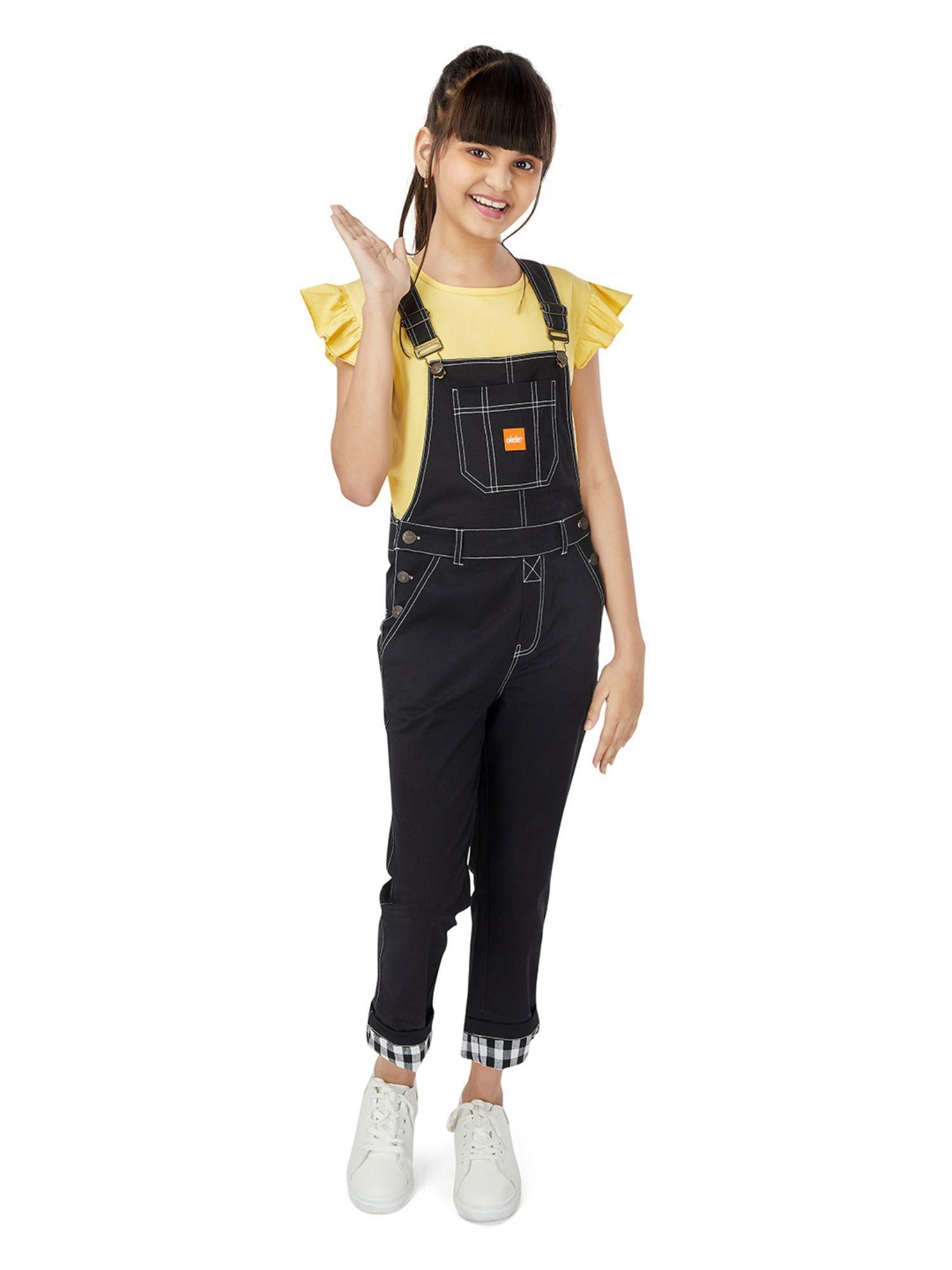 full length cotton twill dungaree with contrast hemfold - zed black