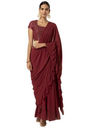 full length georgette woven designer women's skirts - maroon