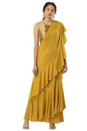 full length georgette woven designer womens skirts - yellow