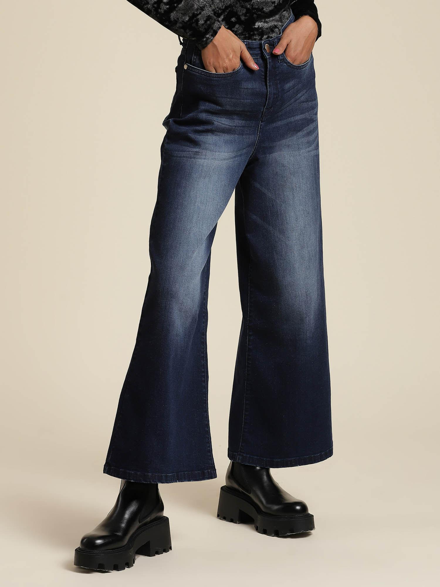 full length high rise flared denims