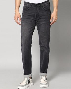 full-length jeans with mid-rise waist