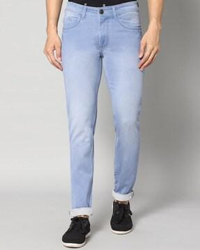 full-length jeans with mid-rise waist