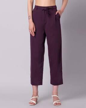 full length mid rise relaxed fit trousers