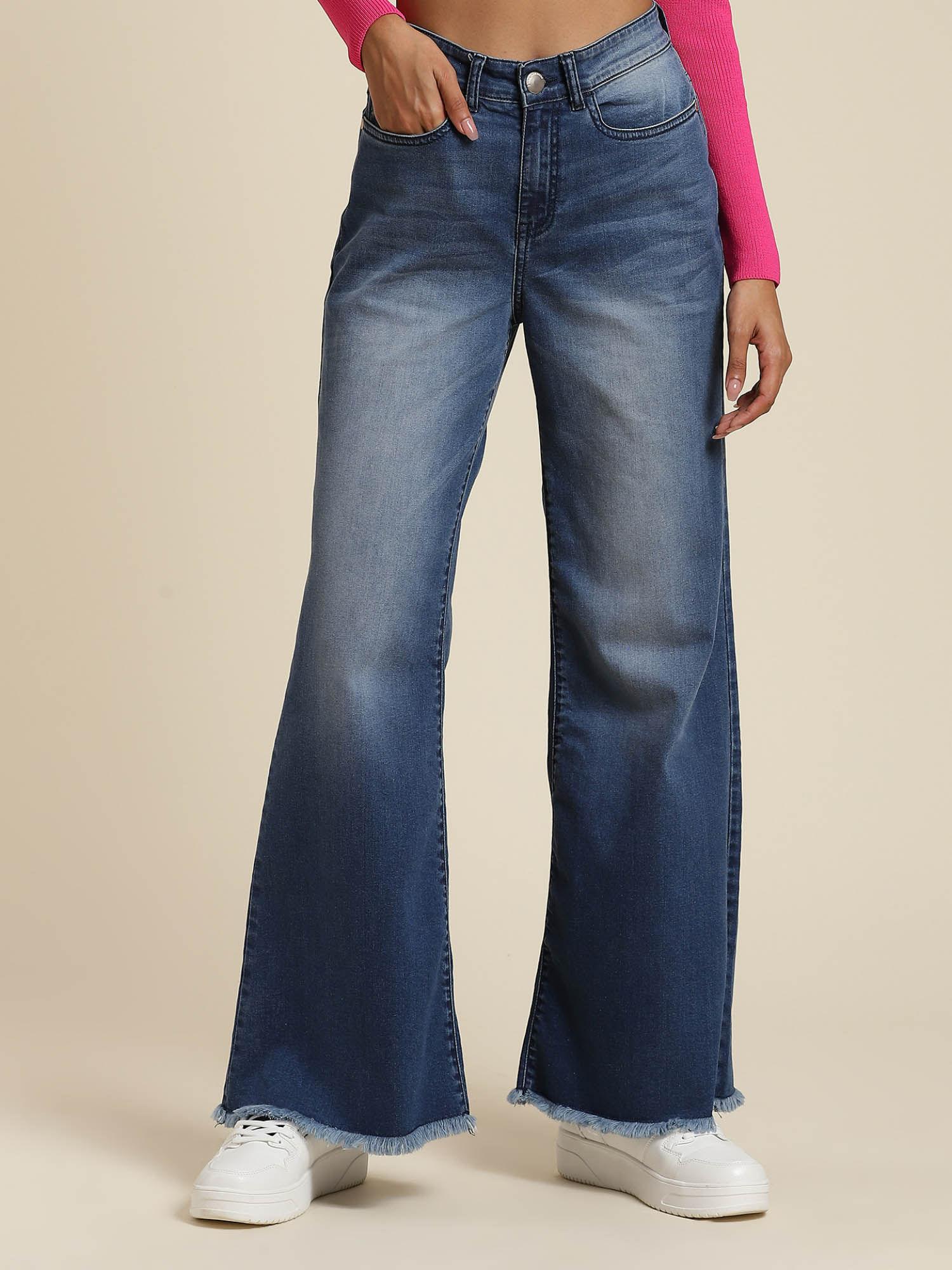 full length mid rise wide leg denims