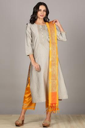 full length polyester woven womens dupatta - yellow