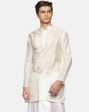 full-length sleeve long kurta with mandarin collar