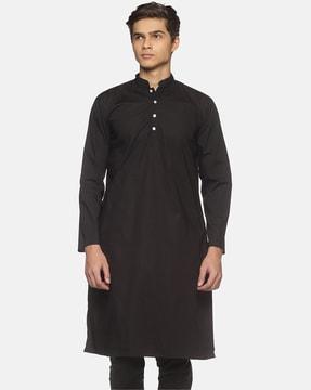 full-length sleeve long kurta with mandarin collar