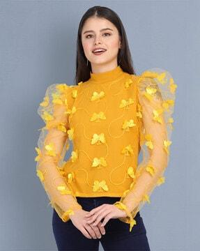 full-length sleeve top with butterfly accent