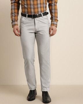 full length slim-fit flat-front trousers