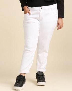 full length slim jeans with button closure