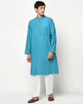 full-sleeve band-collar kurta