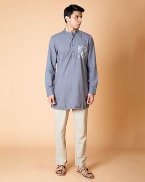 full-sleeve band-collar kurta