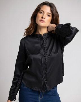 full-sleeve band-collar shirt