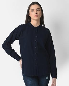 full-sleeve band-collar shirt