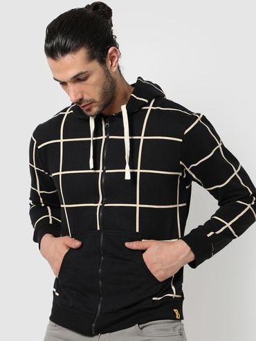 full sleeve checkered hooded sweatshirt